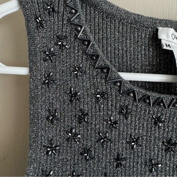 Cache Gray Embellished Fitted Sleeveless Tank Top - Picture 3 of 4